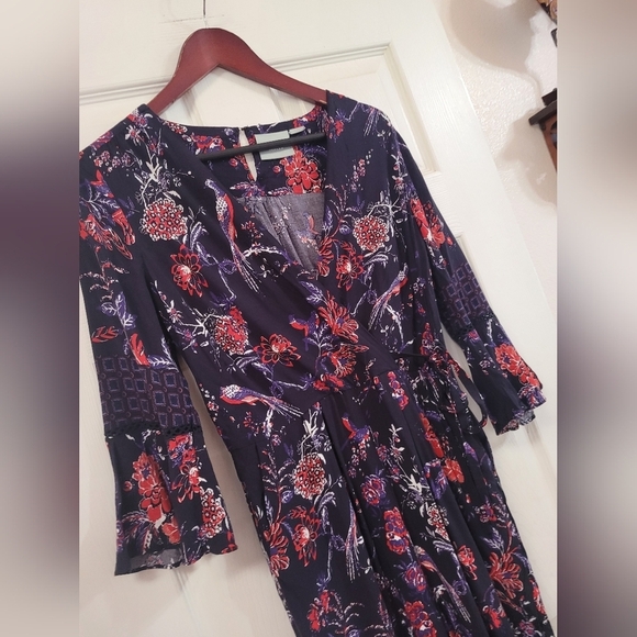 Mauve Anthropologie Purple Floral Faux Wrap Ankle Length Jumpsuit 8 Medium - Picture 3 of 5